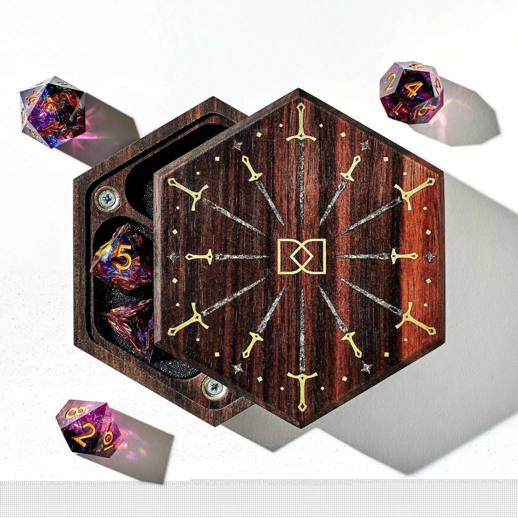 Daggers Tabletop Dice Vault - Macassar Ebony