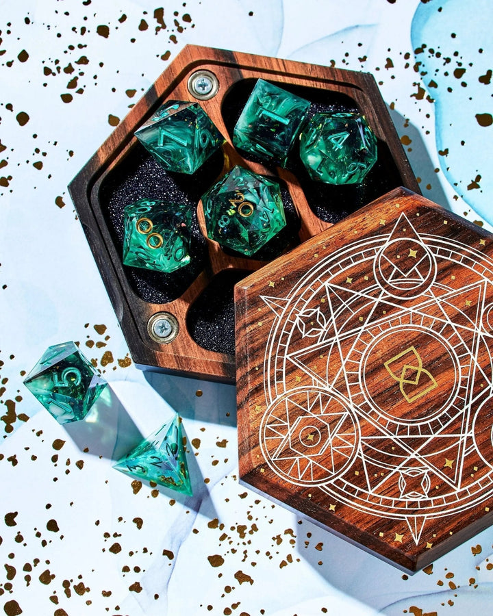 Magical Circle Tabletop Dice Vault - Macassar Ebony